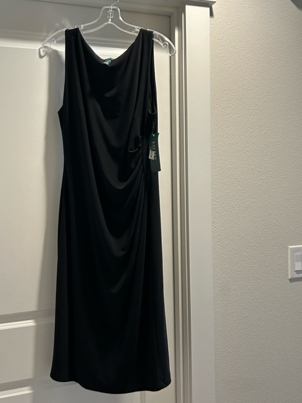 Nwt  Lauren Black Sleeveless Midi Draped Dress Size 14